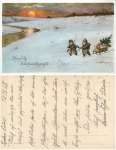 Children as soldiers with sled Christmas artist card Ad. Hofmann br. 1915
