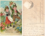 Kinder  Trachten Goldschnitt Prägelitho, gebr. ca.1910