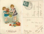 Children with flowers HWB series 2692 birthday card o 18.6.1936