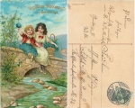 Children with flowers gold cut birthday card o 26.2.1910