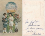 Children flowers silver cut card used circa 1915