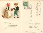 Children with a basket of flowers Birthday card o 26.6.1926