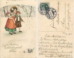 Children with a bouquet of flowers Birthday card o 22.9.1913