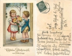 Children with a bouquet of flowers Birthday card o 5.9.1939