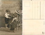 Children with a bouquet of flowers MKB 1520 birthday card * ca. 1920