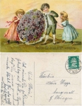 Children with a large bouquet of flowers Birthday card o 5.9.1927