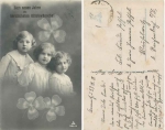 Children with lucky shamrocks birthday card o 1919