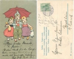 Kinder mit Puppen und Schirm Künstlerkarte o 30.3.1905