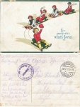 Kinder mit Rodelschlitten o 28.12.1917 Feldpoststempel Reservelazarett Oberhausen Rhld.