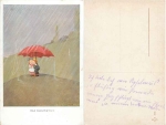 Kinder unterm Regenschirm Künstlerkarte *1920