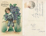 Boy with flower wagon Birthday card o 8.5.1919