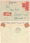 Olbernhau OPD Chemnitz Schwärzung auf waagerechtem Paar 6 Pfg Hitler auf Brief o 12.7.1945 nach MeissenKontrollratsausgabe Michel 933 919 auf R Brief von Könnern Saale 3.6.1946 nach Radebeul