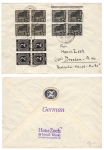 Kontrollratsausgabe Michel 912 943 Rand Viererblocks auf Brief o Neuss 12.9.1947 nach Dresden