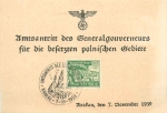 Generalgouvernement Assumption of office of the governor-general special postmark Kraków 7.11.1939