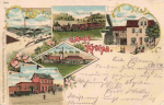 07387 Krölpa Thüringen Gruss aus ... Litho mit Gasthof und Bahnhof o 1903