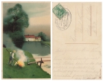 Campfire artist card railway postmark Dresden Zittau Zug 850 June 15, 1912
