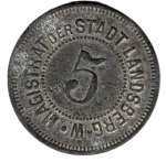 Landsberg Warthe Gorzów Wielkopolski Small change replacement 5 Pfennig emergency money