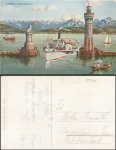 88131 Lindau harbor entrance artist card Guido Beck gebr. 1921