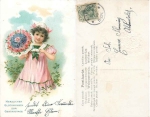 Girl with a bouquet of flowers Embossed card o 28.7.1906