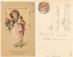 Girl with Japanese Chin dog embossed lithograph o 26.2.1918