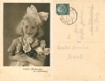 Girl with a bouquet of roses Birthday card o 19.7.1936