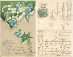 Maiglöckchen Vergissmeinnicht Prägekarte  o 16.12.1908