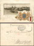 Mainz Rhine view Passepartout card 123818 o August 12, 1902 Color embossed lithograph with gilt edging