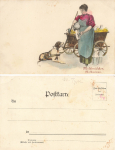 Milkmaid with dog cart Litho * around 1900