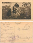 Mother with child artist card Alsina field post stamp telephone train 817 o 19.9.1917