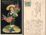 Name day child with flowers gold cut lithograph o Oct. 1910