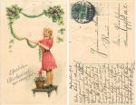 Neujahr Mädchen mit Blumengirlande Prägekarte o 31.12.1914