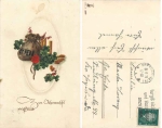 Neujahr Geldsäckchen mit Kleeblätter o 31.12.1928
