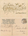 Neujahr Glückwunsch Vögel Blumen Goldschnittkarte o um 1906