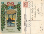 New Year gold-edged embossed card with bell o 2.1.1912