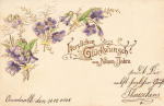 Neujahr Goldschnitt Farbprägekarte Blumen o 31.12.01