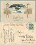 New Year Art Nouveau embossed gold-edged card o 1.1.1909