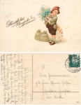 Neujahr Kind mit Geldsäckchen Prägekarte o 31.12.1931