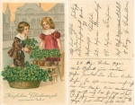 New Year children with lucky clover embossed card SB3291 used. circa 1910