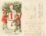 New Year children with snowman lucky horseshoe clover leaves o around 1915
