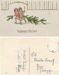 New Year's Children with Fir Green gold-edged card o ca. 1910