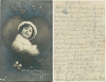 New Year girl lucky clover with heart serial card 975/5 used. circa 1920