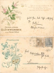 Rosen mit Maiglöckchen Neujahr Kleeblatt Prägekarte o 31.12.1902Rosen mit Maiglöckchen Neujahr Prägekarte Jugendstil o 31.12.1902
