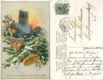 Neujahr Glückwunsch Glocke, Vögel Goldschnittkarte o 31.12.1912