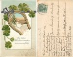 New Year horseshoe and shamrocks embossed card 12/31/1912