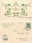 New Year's card horseshoe Art Nouveau gold embossed card o 2.1.1907