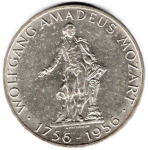 Austria 25 Schilling 1956 Wolfgang Amadeus Mozart Silver Coin