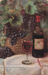 Wine still life, artist's card by Fritz Hildebrandt Tucks Oilette * circa 1910