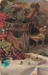 Wine still life, artist's card by Fritz Hildebrandt Tucks Oilette * circa 1910