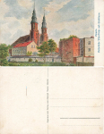 Oppeln Upper Silesia Parish Church and City Tower Artist's Map Opole * around 1920