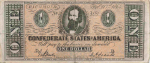 Original 1 Dollar Konföderierte Staaten 1864 Banknote T-71 Bürgerkrieg